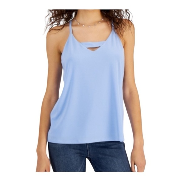 Bar III Tops - Bar III V-neck Halter Top - Light Blue - Size XS